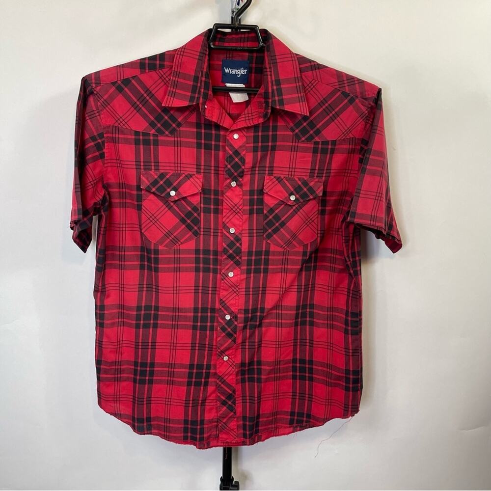 Wrangler Red Black Plaid Pearl Snap Shirt Size XL Men’s